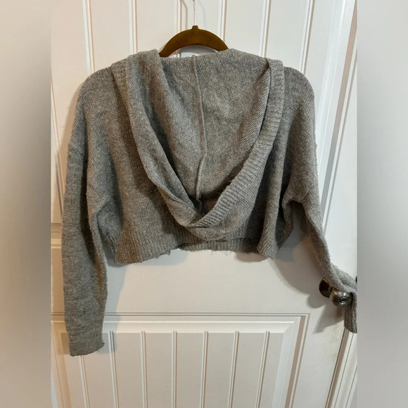 Pins and Needles Gray Soft Knit Hooded Crop Sweatshirt - Picture 5 of 6